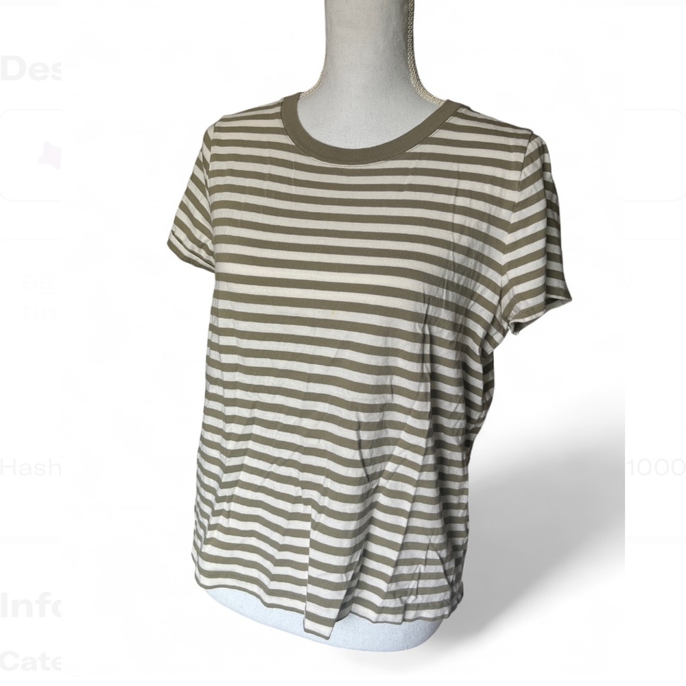 Madewell Olive and White Striped Tee
